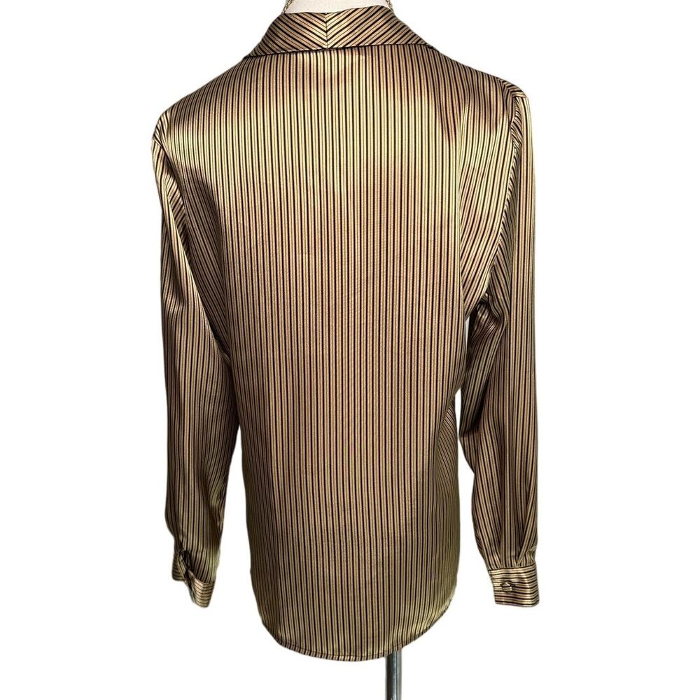 K Arnold vintage black gold metallic striped wide collar satin blouse size small - Picture 4 of 6